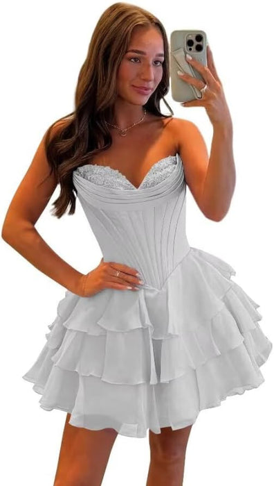 Strapless Corset Short Homecoming Dresses Sweetheart Tiered Ruffle Graduation Party Dress