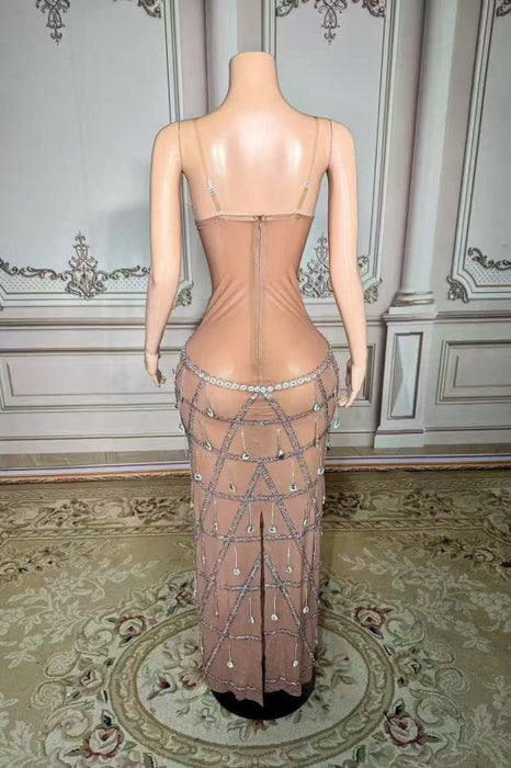 Strapless Crystals Floor Length Sheath Prom Dress