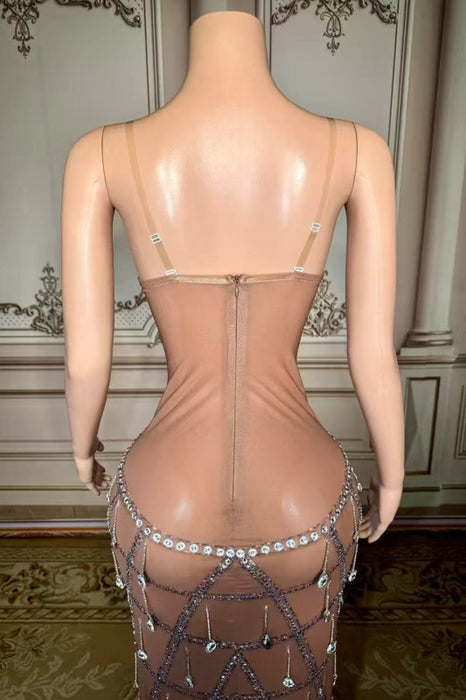 Strapless Crystals Floor Length Sheath Prom Dress