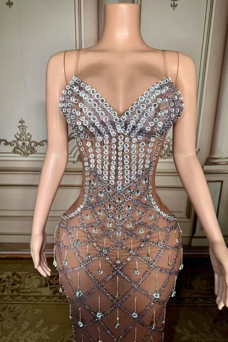 Strapless Crystals Floor Length Sheath Prom Dress