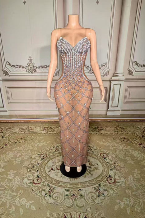 Strapless Crystals Floor Length Sheath Prom Dress