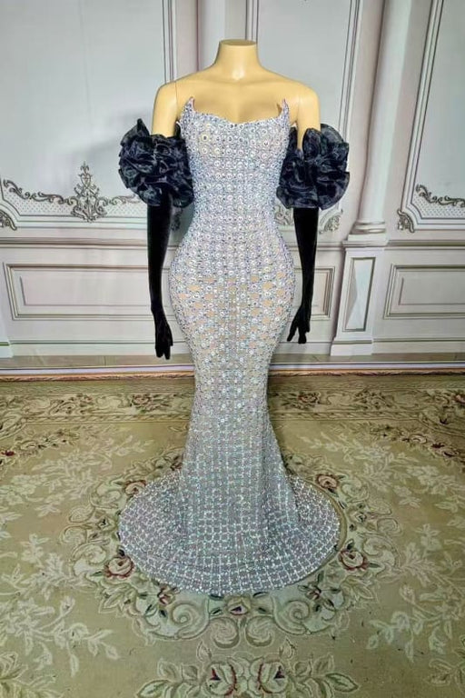 Strapless Crystals Sheath Prom Dress Floor Length