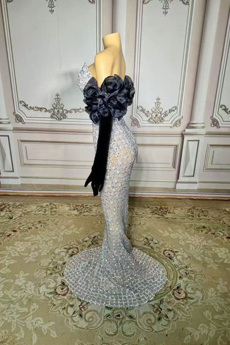 Strapless Crystals Sheath Prom Dress Floor Length