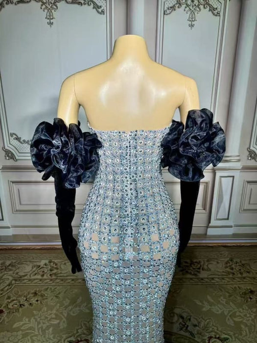 Strapless Crystals Sheath Prom Dress Floor Length