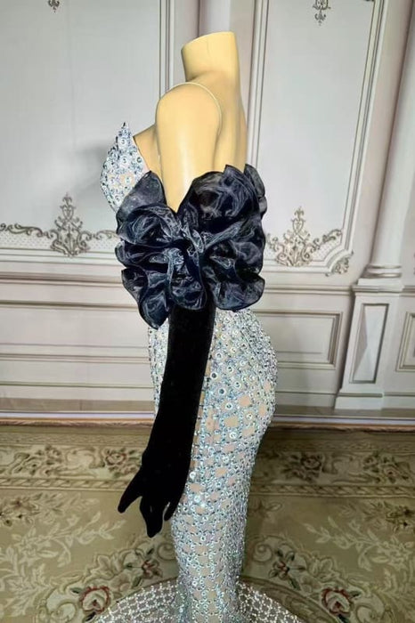 Strapless Crystals Sheath Prom Dress Floor Length