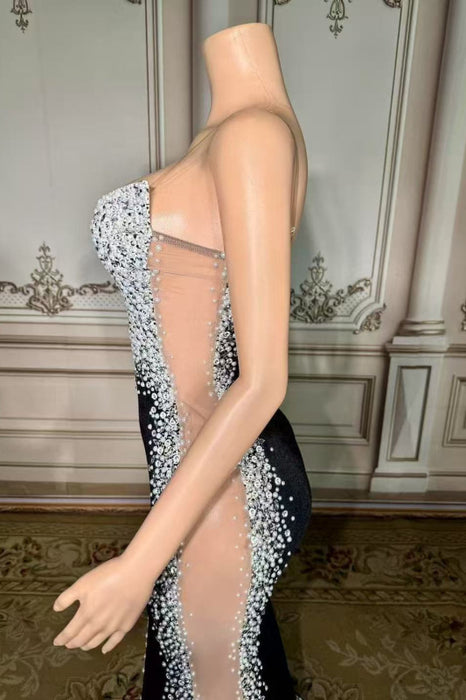 Strapless Crystals Sheath Prom Dress with High Split