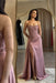 Strapless Dusty Pink Sequins Sheath Long Prom Dress Ruffle Satin Side Split Dress