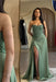Strapless Dusty Sage Sequins Sheath Long Prom Dress Ruffle Satin Side Split Dress