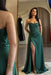 Strapless Emerald Green Sequins Sheath Long Prom Dress Ruffle Satin Side Split Dress