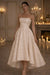 Strapless Satin High-Low Wedding Dress Backless Aline Bridal Dress with Sequins