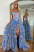Strapless Floral Tulle Aline Evening Dress Front Split Corset Prom Dress - Prom Dresses
