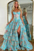 Strapless Floral Tulle Aline Evening Dress Front Split Corset Prom Dress - Prom Dresses