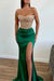 Strapless Green Mermaid Prom Dress with Beadings and Split Applique