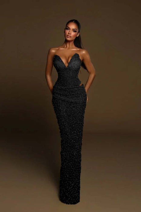 Sweetheart Sequined Mermaid Prom Dress Sleeveless Ruffles Evening Gown