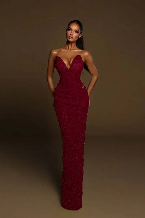 Sweetheart Sequined Mermaid Prom Dress Sleeveless Ruffles Evening Gown