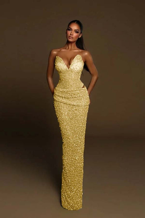 Sweetheart Sequined Mermaid Prom Dress Sleeveless Ruffles Evening Gown