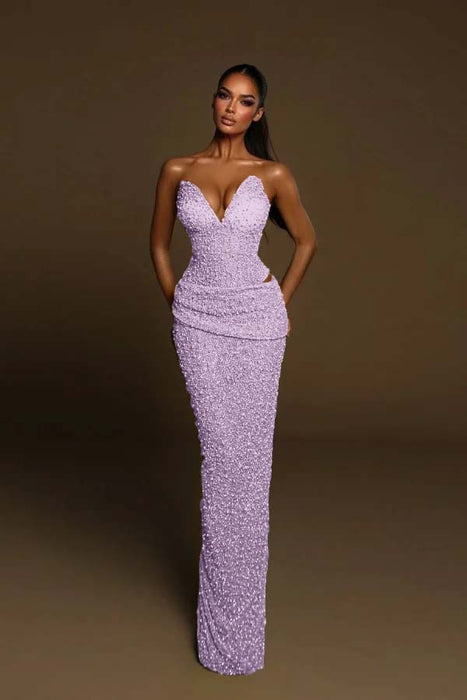 Sweetheart Sequined Mermaid Prom Dress Sleeveless Ruffles Evening Gown
