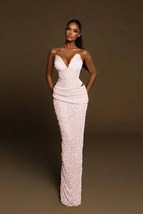 Sweetheart Sequined Mermaid Prom Dress Sleeveless Ruffles Evening Gown