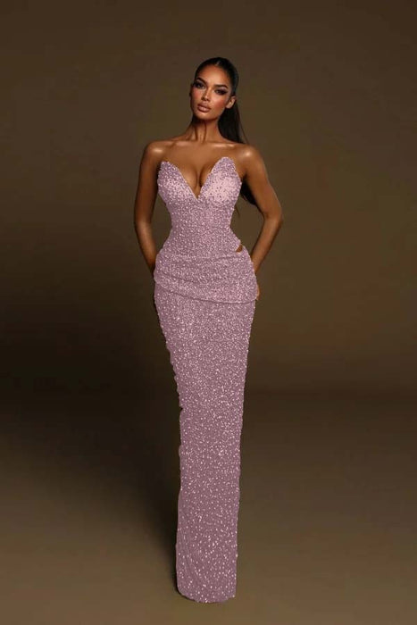 Sweetheart Sequined Mermaid Prom Dress Sleeveless Ruffles Evening Gown