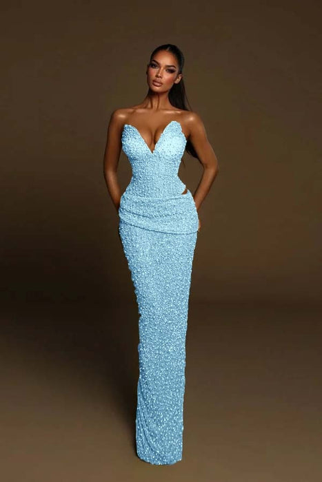 Sweetheart Sequined Mermaid Prom Dress Sleeveless Ruffles Evening Gown
