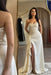 Strapless Ivory Sequins Sheath Long Prom Dress Ruffle Satin Side Split Dress