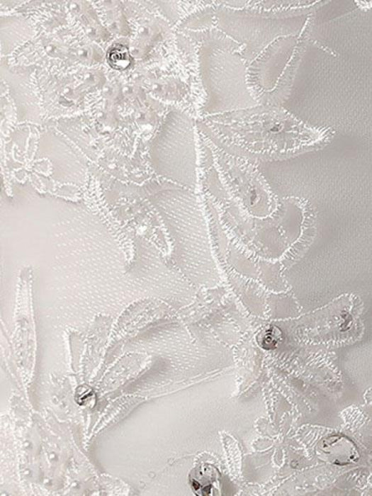 Princess Ball Gown Wedding Dresses Strapless Lace Applique Beaded Ivory Maxi Bridal Dress