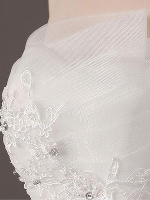 Princess Ball Gown Wedding Dresses Strapless Lace Applique Beaded Ivory Maxi Bridal Dress