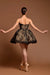 Elegant Strapless Black Aline Formal Dress Sleeveless Lace Prom Dress with Appliques