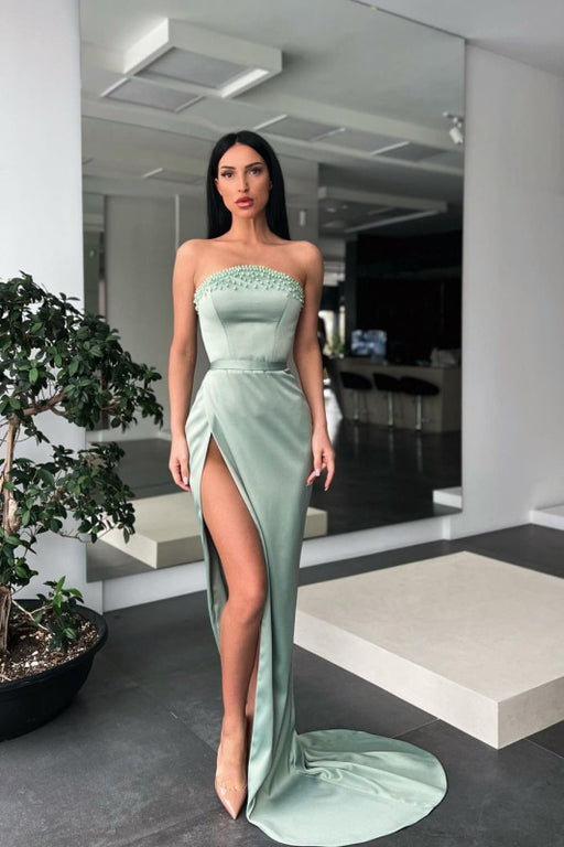 Strapless Long Mermaid Prom Dress With Slit: