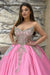 Strapless Pink Court Train Quinceanera Dresses Beadings Satin Ball Gown - Prom Dresses