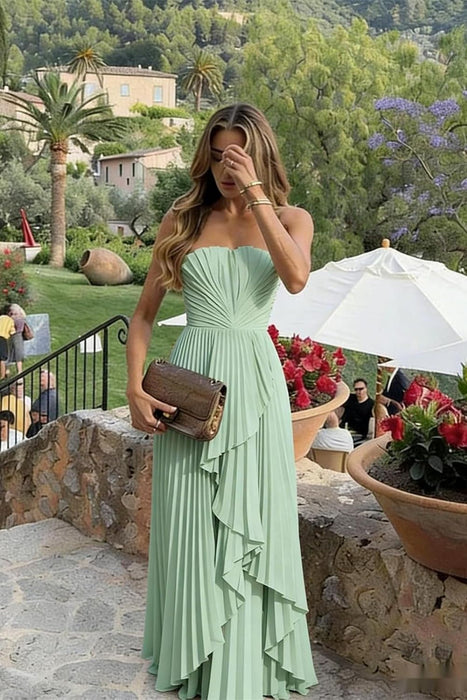 Strapless Pleated Chiffon High-Low Bridesmaid Dress