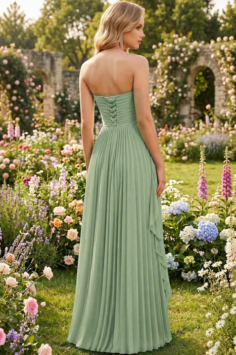 Strapless Pleated Chiffon High-Low Bridesmaid Dress