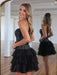 Strapless Rhinestone Corset Tiered Tulle Mini Homecoming Dress with Bow