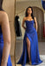 Strapless Royal Blue Sequins Sheath Long Prom Dress Ruffle Satin Side Split Dress