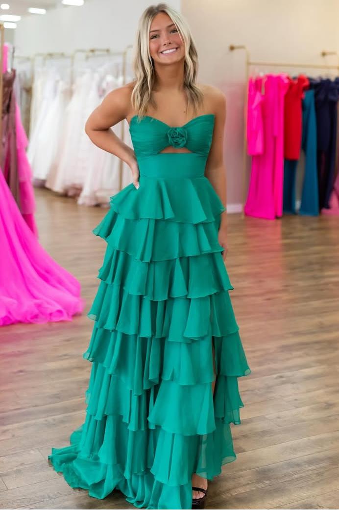 Sweetheart Chiffon A-Line Prom Dress with Ruffles & Split | Bridelily