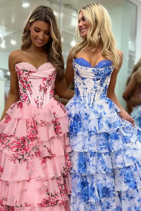 Strapless Ruffles Chiffon A-Line Long Prom Dresses - Dress