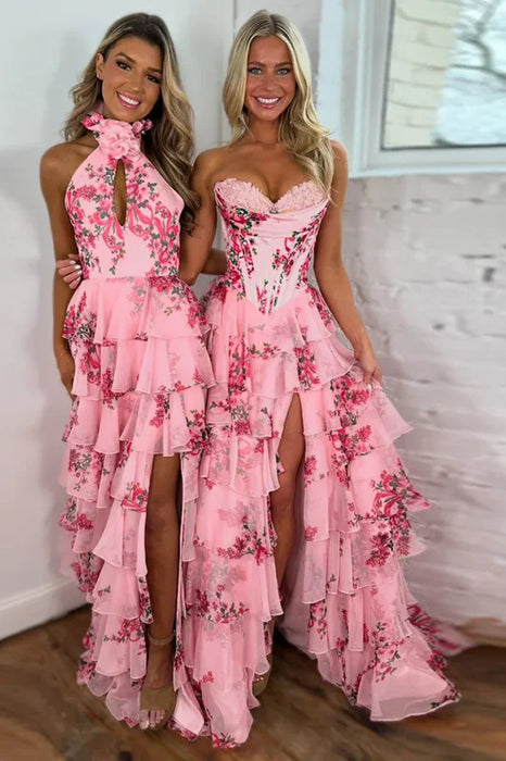 High Split Prom Dress Long Strapless Prom Dress Chiffon A-Line | Bridelily High Split Prom Dress Long Strapless Prom Dress Chiffon A-Line | Bridelily