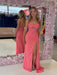Strapless Ruffles Chiffon Corset Prom Dress Mermaid with High Slit
