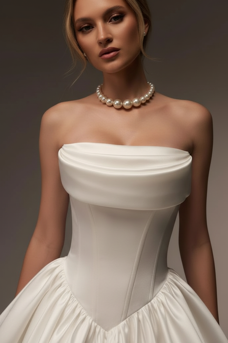 White Strapless Satin Corset Short Homecoming Dress Aline with Ruffles