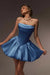 Dusty Blue Strapless Satin Corset Short Homecoming Dress Aline with Ruffles