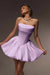 Lilac Strapless Satin Corset Short Homecoming Dress Aline with Ruffles