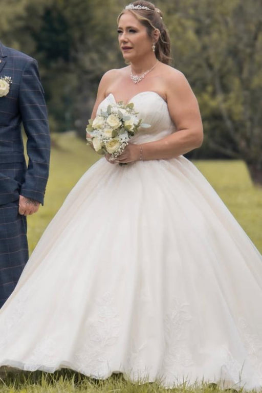 Strapless Satin Ball Gown Wedding Dress Plus Size Sweetheart with Appliques