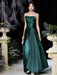 Evening Dress A-Line Strapless Satin Fabric Floor-Length Pleated Formal Party Dresses Forest Green Pageant Dress