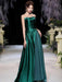 Evening Dress A-Line Strapless Satin Fabric Floor-Length Pleated Formal Party Dresses Forest Green Pageant Dress