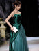 Evening Dress A-Line Strapless Satin Fabric Floor-Length Pleated Formal Party Dresses Forest Green Pageant Dress