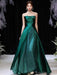 Evening Dress A-Line Strapless Satin Fabric Floor-Length Pleated Formal Party Dresses Forest Green Pageant Dress