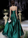 Evening Dress A-Line Strapless Satin Fabric Floor-Length Pleated Formal Party Dresses Forest Green Pageant Dress