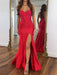 Red Strapless Sequin Prom Dress Sweetheart Mermaid Party Dress with Split