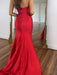 Red Strapless Sequin Prom Dress Sweetheart Mermaid Party Dress with Split