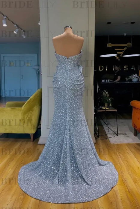 Strapless Sequined Floor Length Prom Dress with Ruffles - Prom Dresses